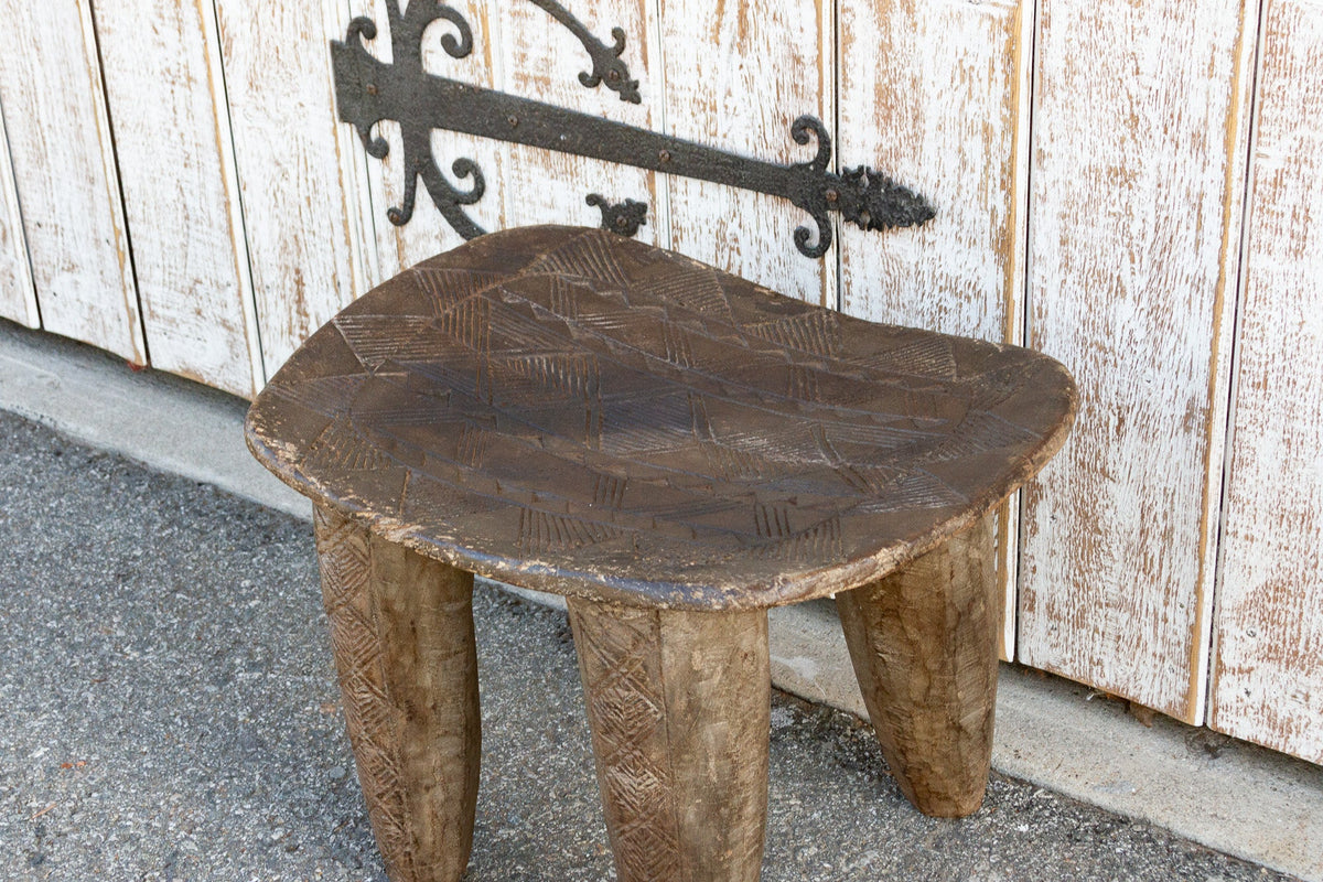 African Geometric Motif Senufo Side Table