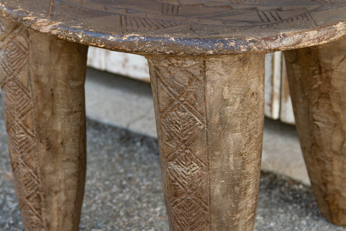 African Geometric Motif Senufo Side Table