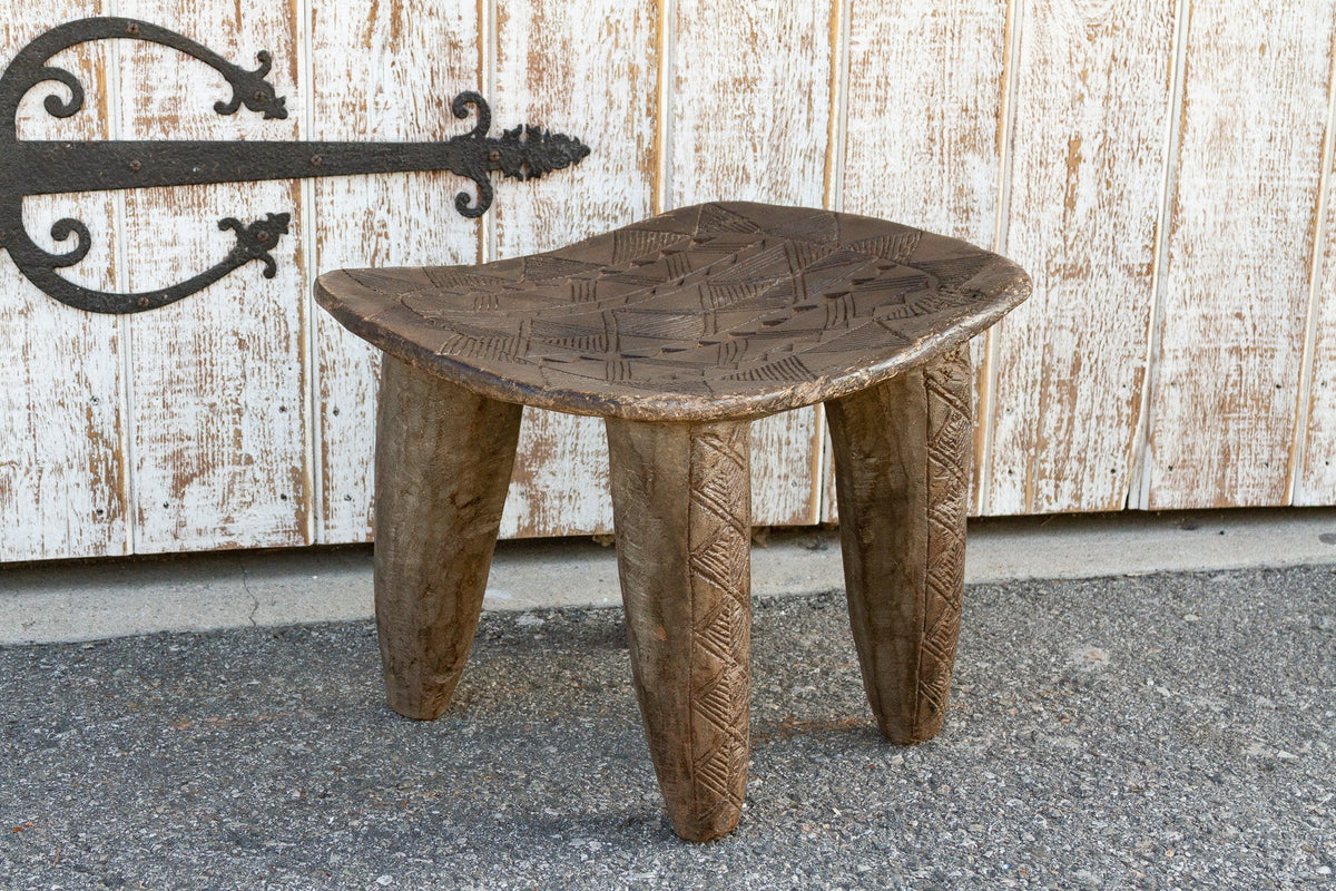 African Geometric Motif Senufo Side Table