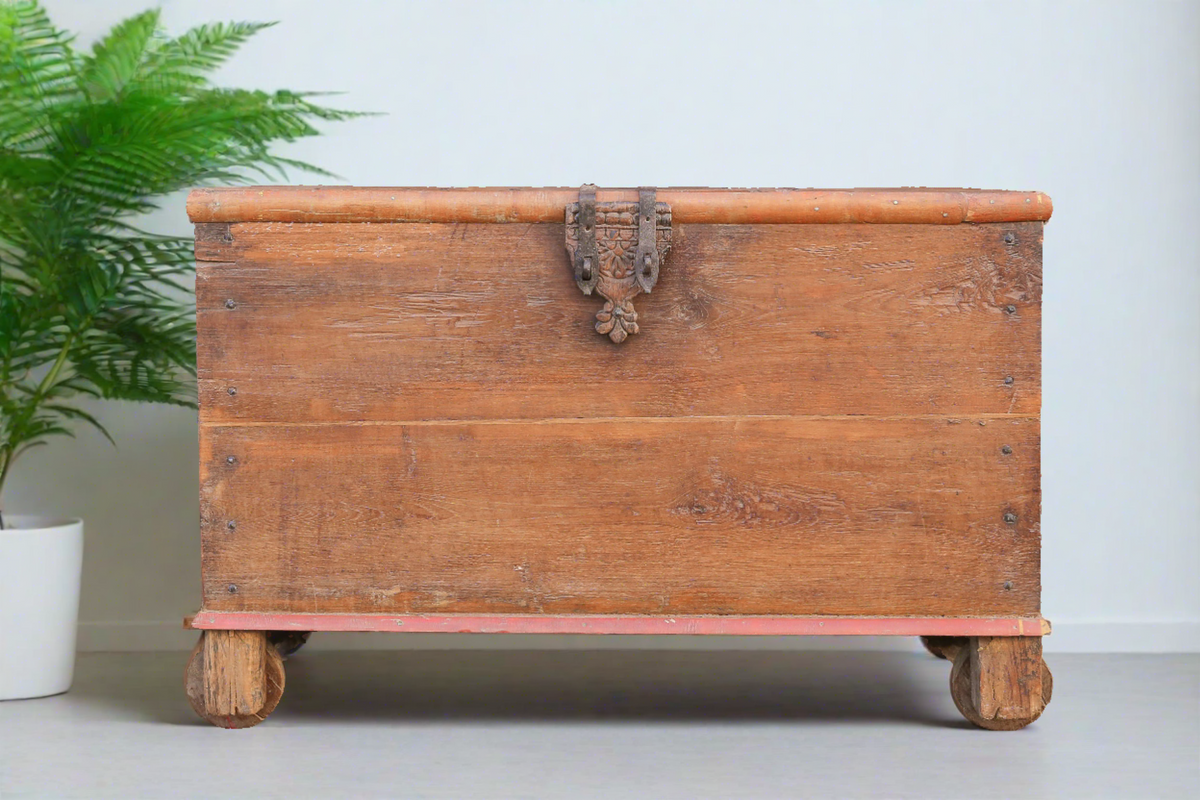 Antique Indian Teak Dowry Trunk