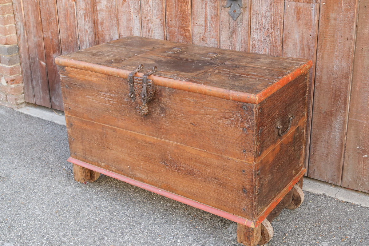 Antique Indian Teak Dowry Trunk