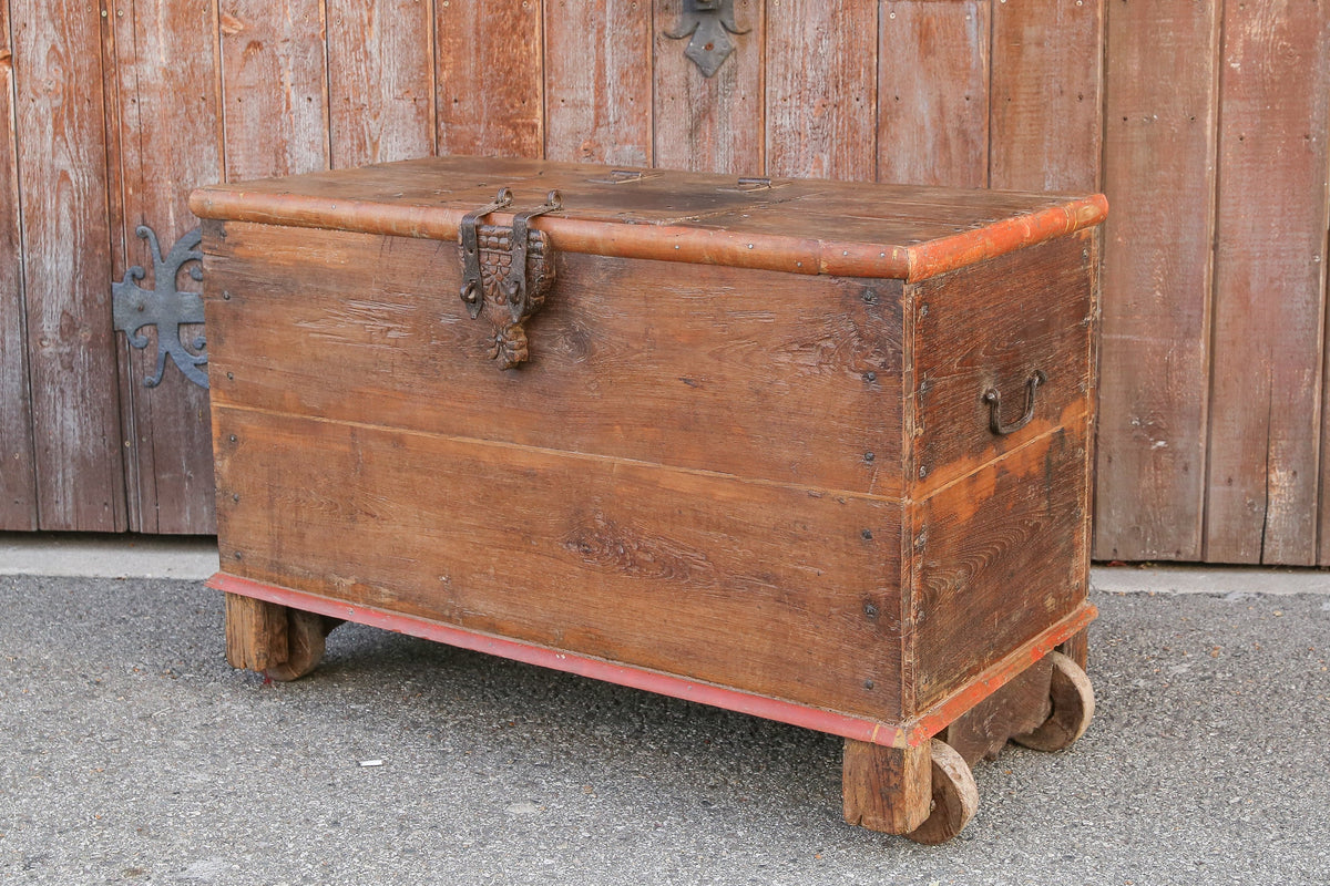 Antique Indian Teak Dowry Trunk