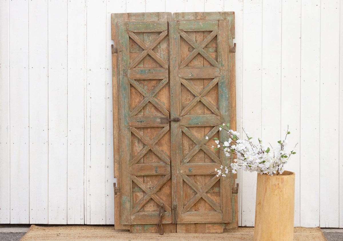 Antique Painted Rajasthani Teak Doors