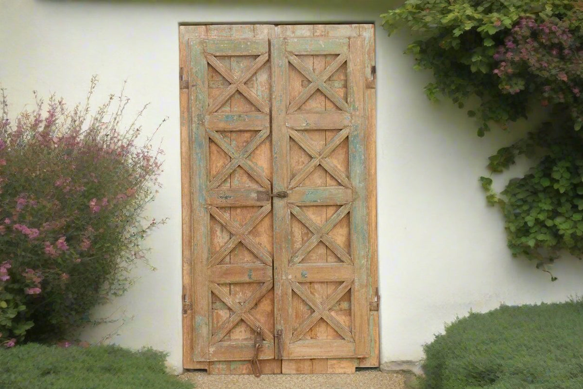 Antique Painted Rajasthani Teak Doors