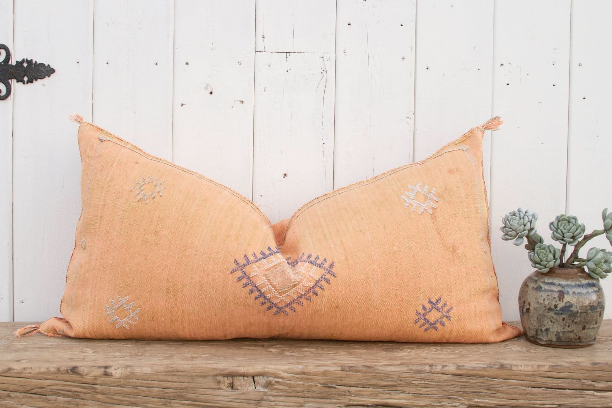 Amber Long Lumbar Moroccan Silk Rug Pillow - Cultheir