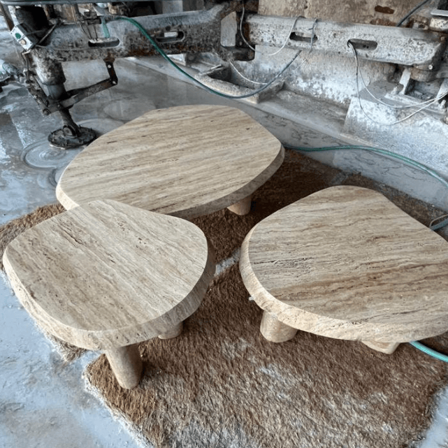 Asymmetrical Travertine Coffee Tables - Cultheir 
