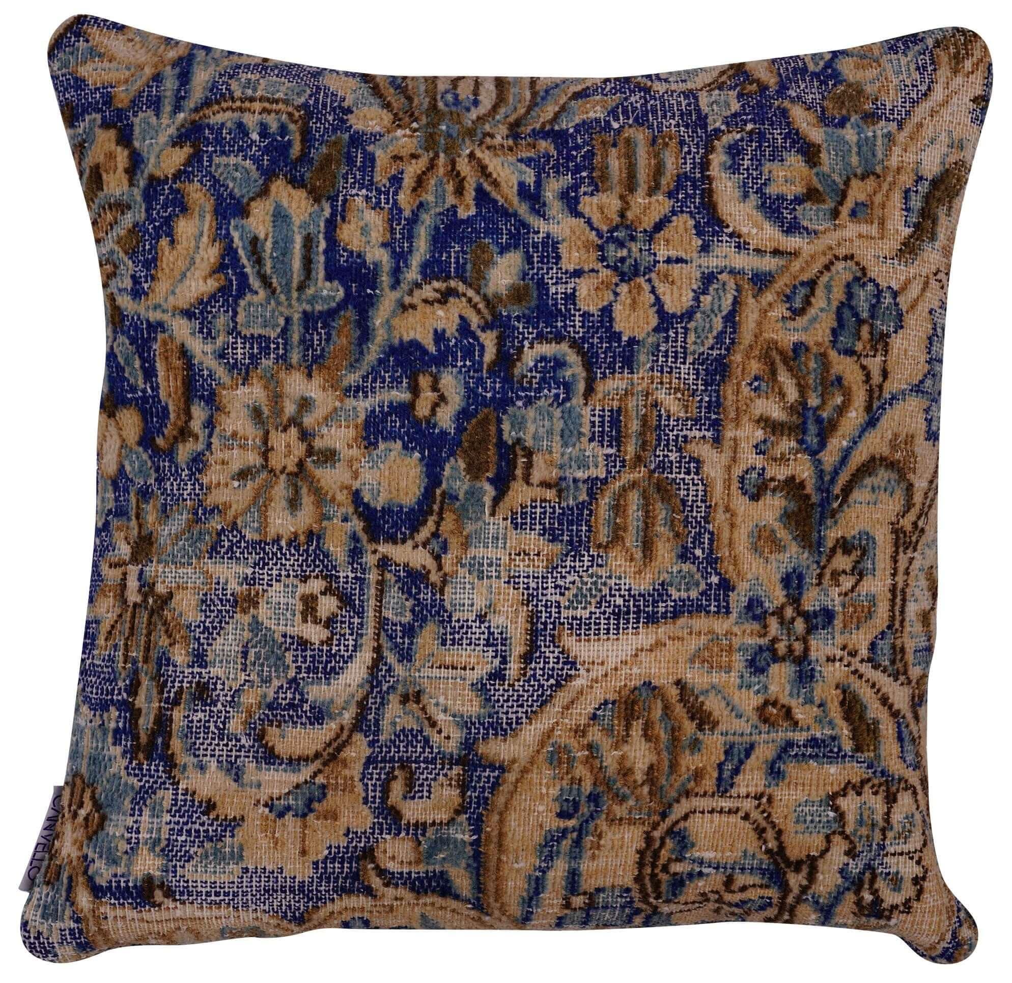 Canvello Antique Rug Blue And Brown Throw Pillows - 18"x18" - Cultheir