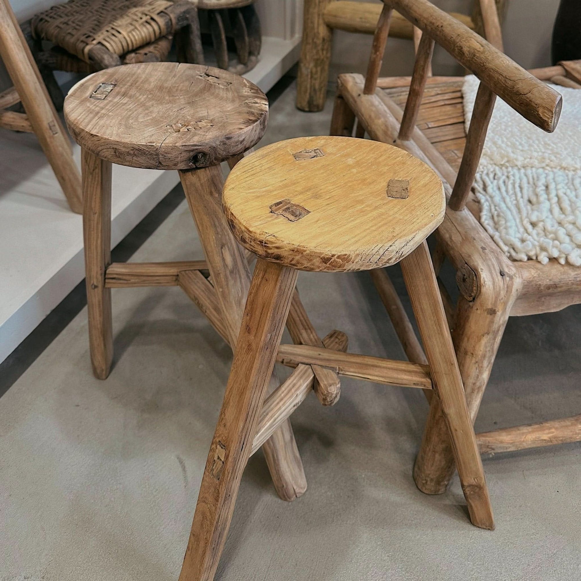 Round Elm Wood Stools - Cultheir