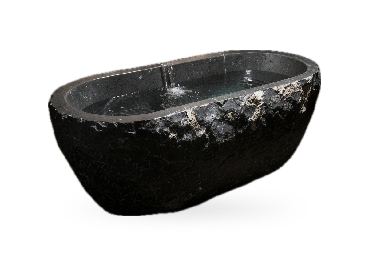 Saint Thomas Black Marble Bathtub, hand-carved black marble