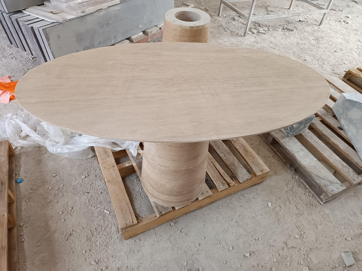 Travertine Oval Dining Table - Cultheir 